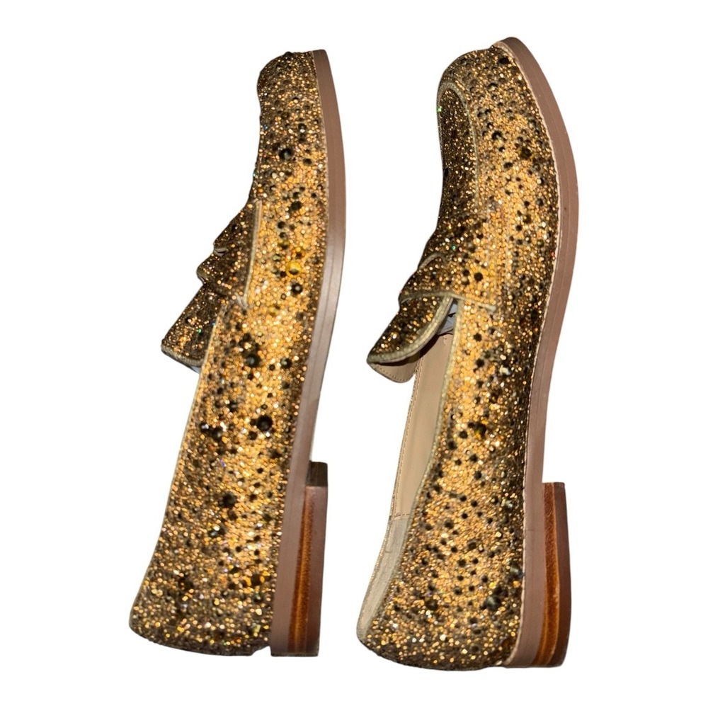 Blue by Betsey Johnson Sz 9M Aron Gold Rhinestone Loafers Flats Glass Crystals - Picture 5 of 13